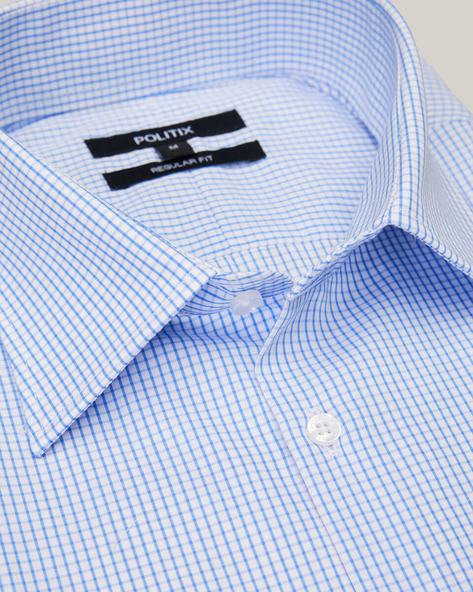Micro-check Business Shirt, Blue, hi-res